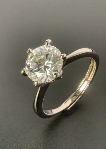 1-carat classic six-prong solitaire sterling silver Moissanite Stone Ring