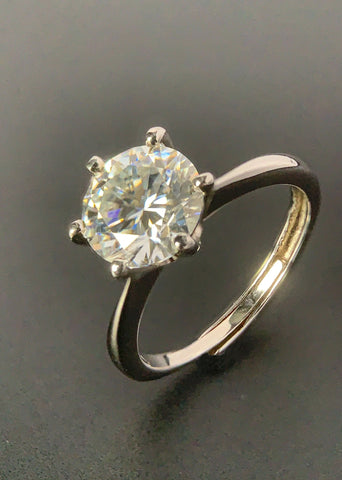 1-carat classic six-prong solitaire sterling silver Moissanite Stone Ring