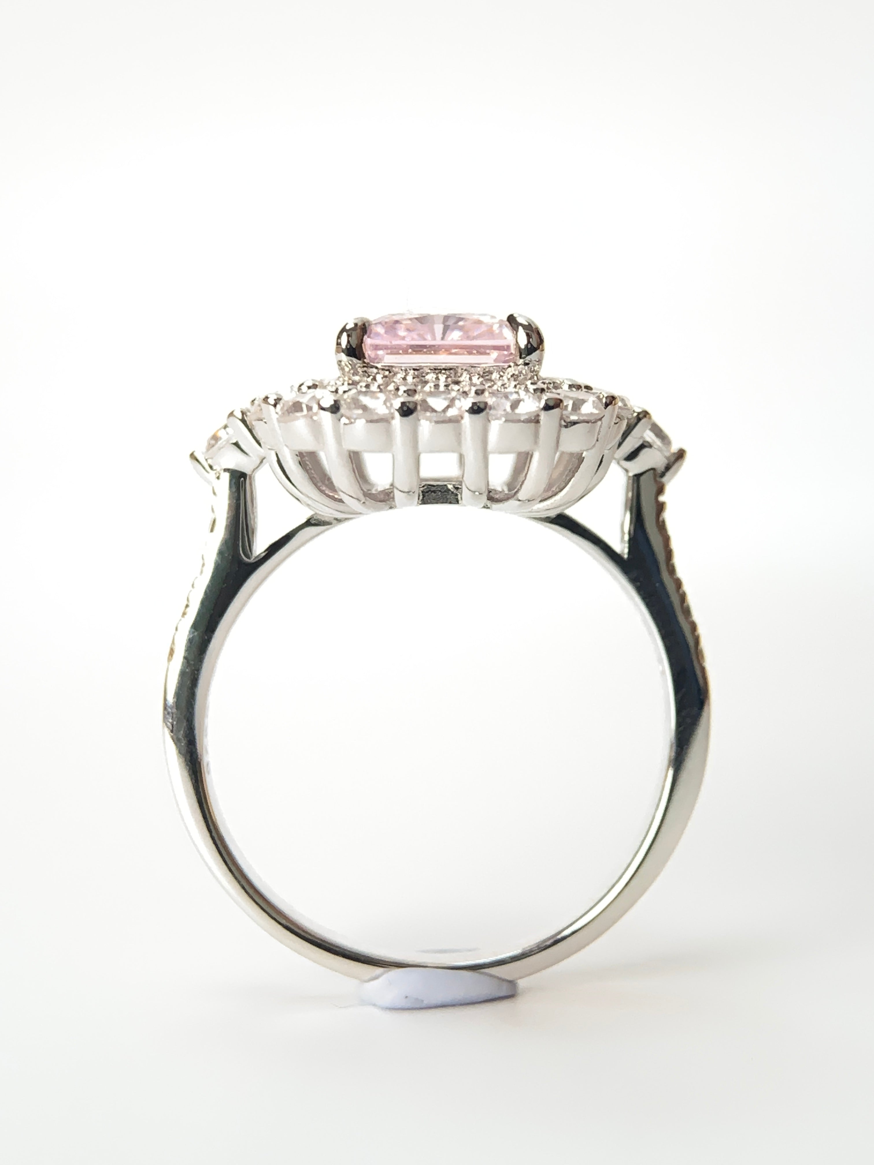 14K Rose Gold Cushion Cut White Pink Diamond Halo Engagement Ring 2.1ct  000514