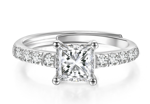 1 Carat Princess Square 925 Silver Moissanite Stone Ring