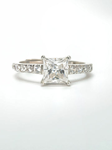 1 Carat Princess Square 925 Silver Moissanite Stone Ring