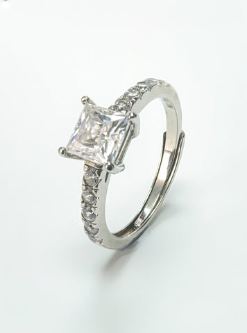 1 Carat Princess Square 925 Silver Moissanite Stone Ring