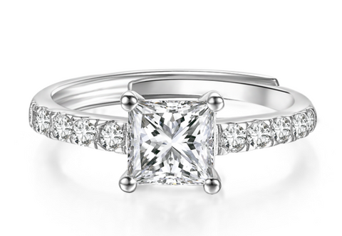 1 Carat Princess Square 925 Silver Moissanite Stone Ring