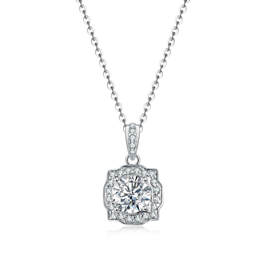 1 Carat Necklace with Moissanite Stone & 925 Silver Pendant