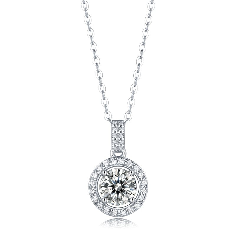 One-carat Luxury Round Cake Moissanite Stone & 925 Silver Pendant