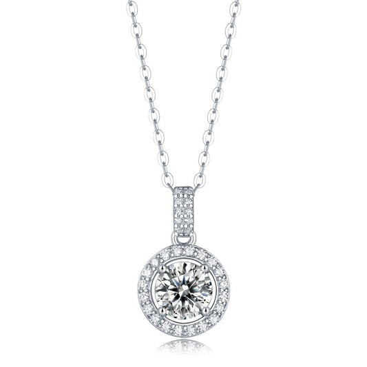 One-carat Luxury Round Cake Moissanite Stone & 925 Silver Pendant