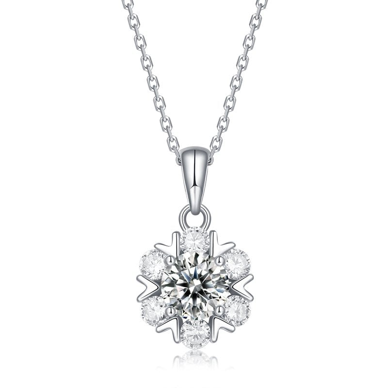 One-carat Romantic Snowflake Moissanite Stone & 925 Silver Pendant