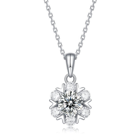 One-carat Romantic Snowflake Moissanite Stone & 925 Silver Pendant